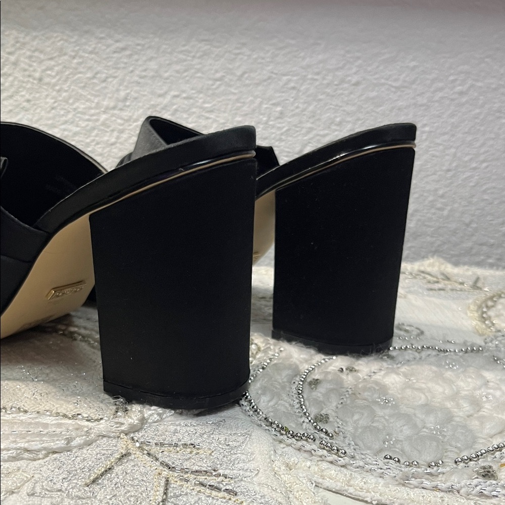 EUC Topshop Black Satin Mules with Jewel Embellishments - Picture 7 of 16